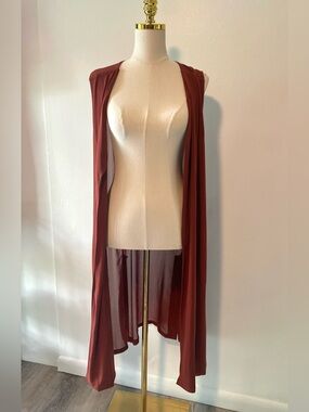Susan Graver Liquid Knit Open Front Cardigan Vest, Sheer Back Woman's M
